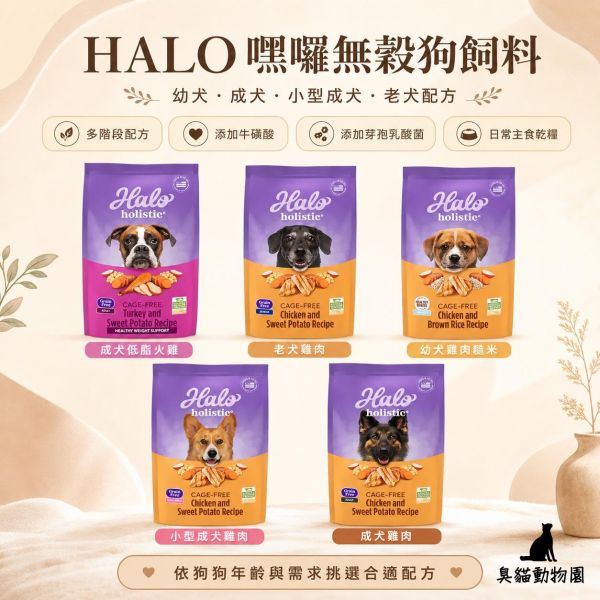 HALO嘿囉無穀狗飼料 幼犬、成犬、小型成犬、老犬與低敏舒膚配方整理