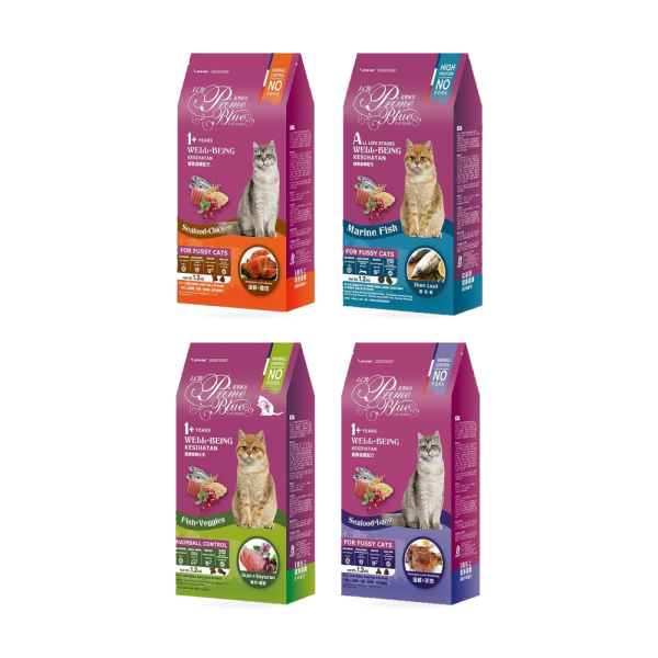 LCB藍帶廚坊健康挑嘴貓飼料 LCB藍帶廚坊健康挑嘴貓糧提供海鮮羊肉、海鮮雞肉、海洋魚與化毛四款配方,方便依貓咪年齡、口味及排毛需求選購。