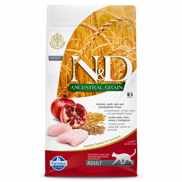 N&D 法米納天然低穀貓飼料 LC1／LC4 LC1 雞肉石榴成貓配方與 LC4 室內結紮貓配方,依活動量與體態管理需求挑選。