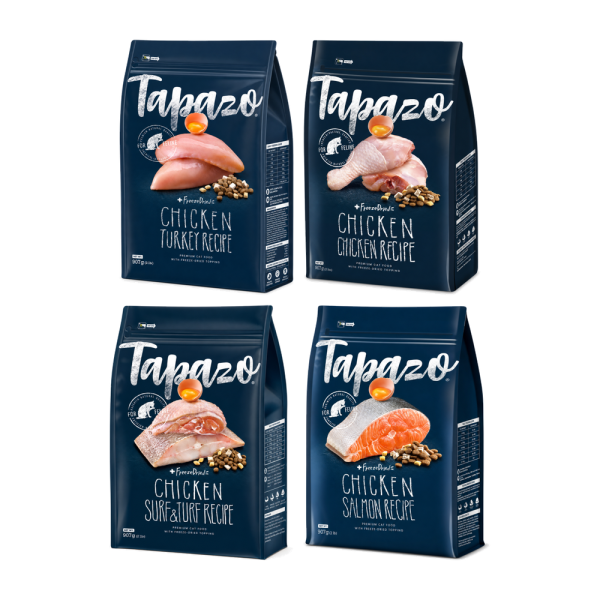 TAPAZO特百滋凍乾雙饗宴貓飼料 無穀乾糧搭配雞肉與鮮蛋凍乾,4款分齡配方一次選購
