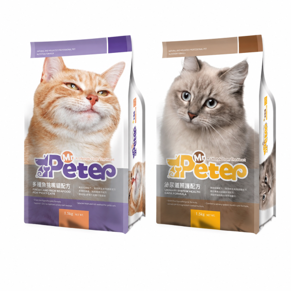 Mr.Peter 皮特先生無穀成貓飼料 泌尿道照護與多種魚挑嘴兩款配方,依日常需求與肉源喜好選擇