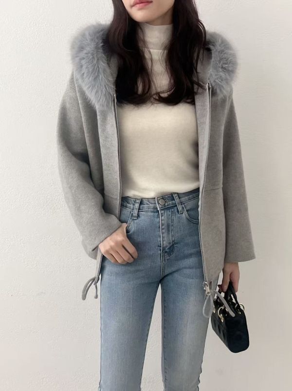 連帽毛圈縮腰羊毛針織外套 韓國 正韓 東大門 空運