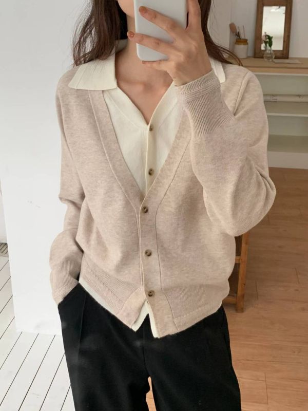 燕麥穀物色假兩件背心襯衫 韓國 正韓 東大門 空運