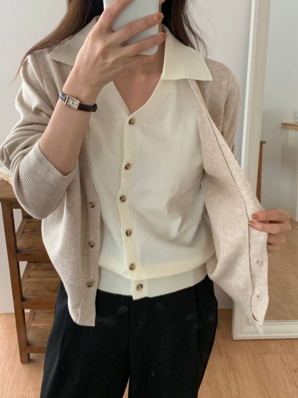 燕麥穀物色假兩件背心襯衫 韓國 正韓 東大門 空運