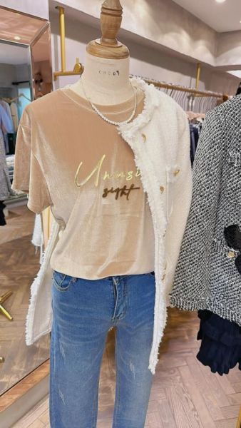 絨質厚料亮粉英字T 韓國 正韓 東大門 空運 絨質 外套簡約
