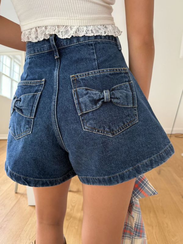 後口袋蝴結牛仔短褲 韓國 正韓 東大門 空運