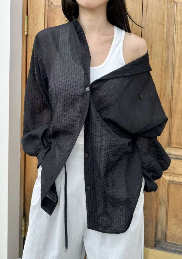 壓紋紗質長版襯衫 韓國 正韓 東大門 空運