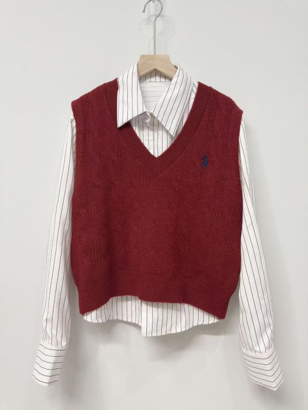 小馬背心加直條紋襯衫 韓國 正韓 東大門 空運