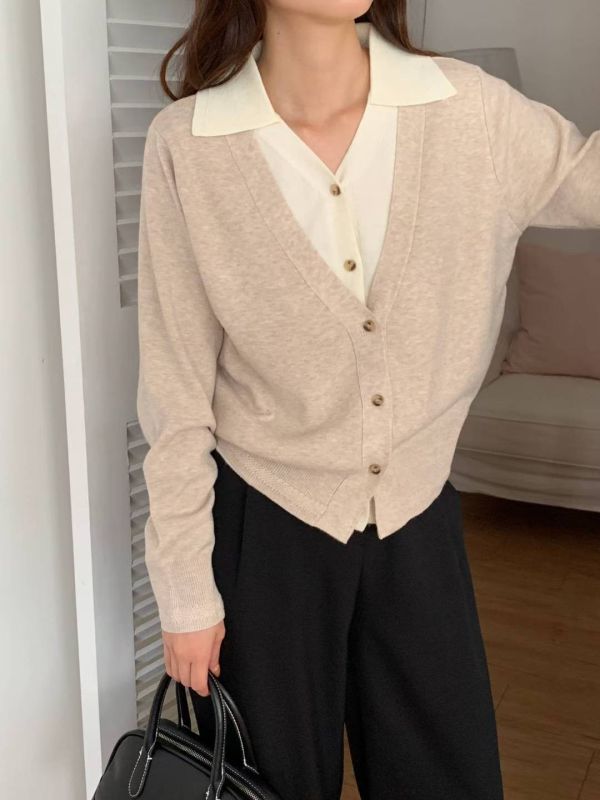 燕麥穀物色假兩件背心襯衫 韓國 正韓 東大門 空運