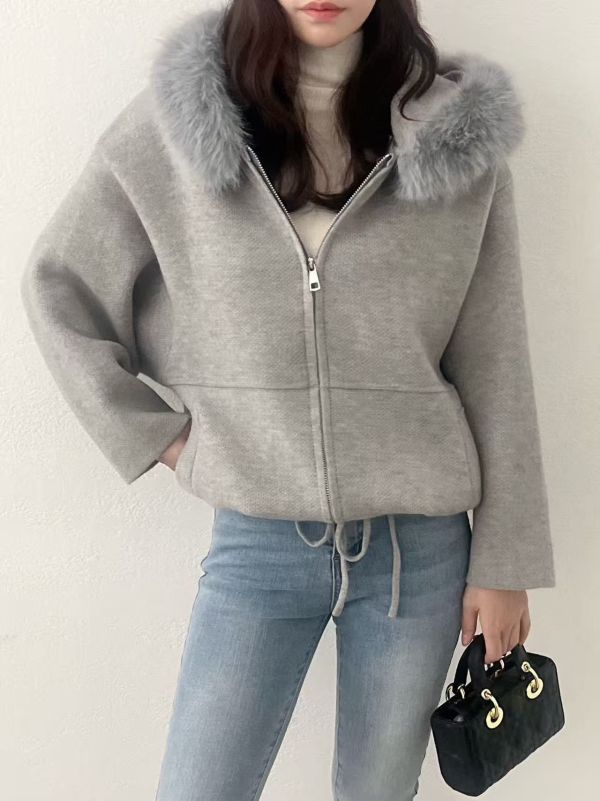 連帽毛圈縮腰羊毛針織外套 韓國 正韓 東大門 空運