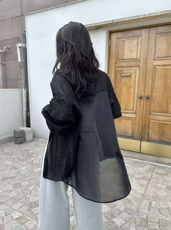 壓紋紗質長版襯衫 韓國 正韓 東大門 空運