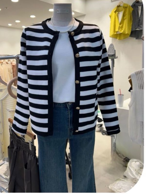 復古釦條紋長版外 韓國 正韓 東大門 空運