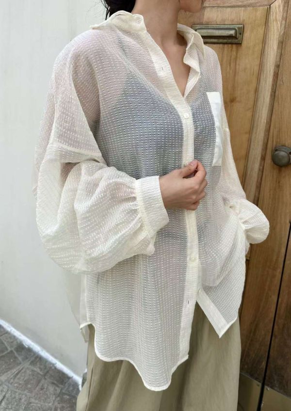 壓紋紗質長版襯衫 韓國 正韓 東大門 空運