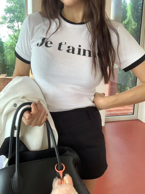 邊配色英字T 韓國 正韓 東大門 空運