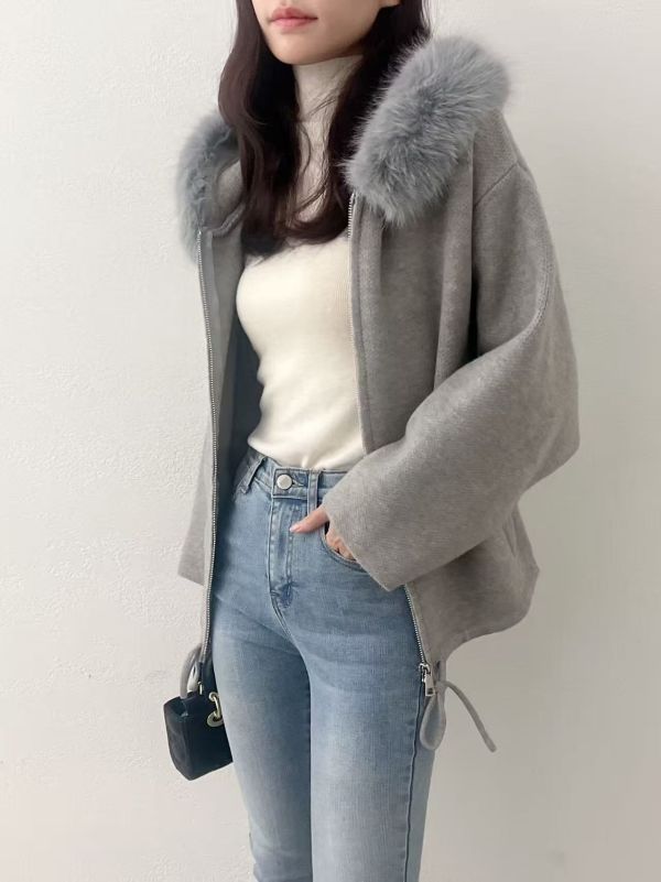 連帽毛圈縮腰羊毛針織外套 韓國 正韓 東大門 空運