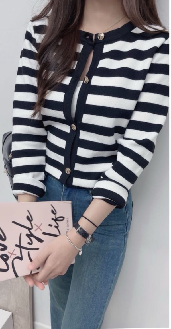 復古釦條紋長版外 韓國 正韓 東大門 空運