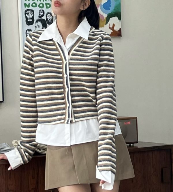 假兩件條紋襯衫 韓國 正韓 東大門 空運