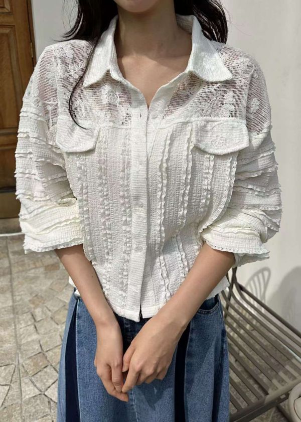 波浪拼接花蕾絲襯衫 韓國 正韓 東大門 空運