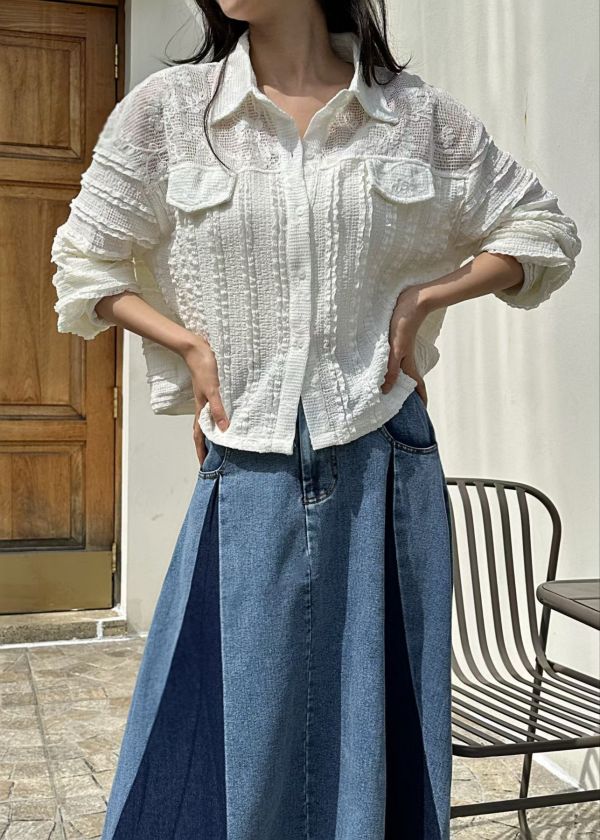 波浪拼接花蕾絲襯衫 韓國 正韓 東大門 空運