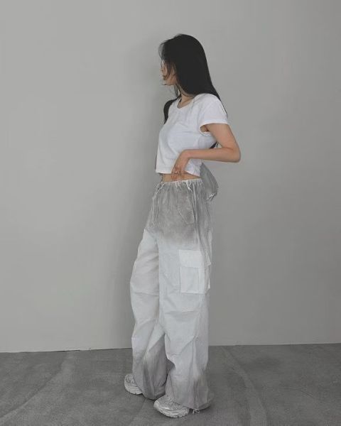 雙工作口袋漸層配色寬褲 