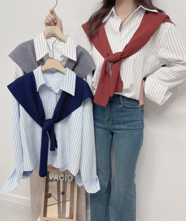 批肩直條紋襯衫 韓國 正韓 東大門 空運