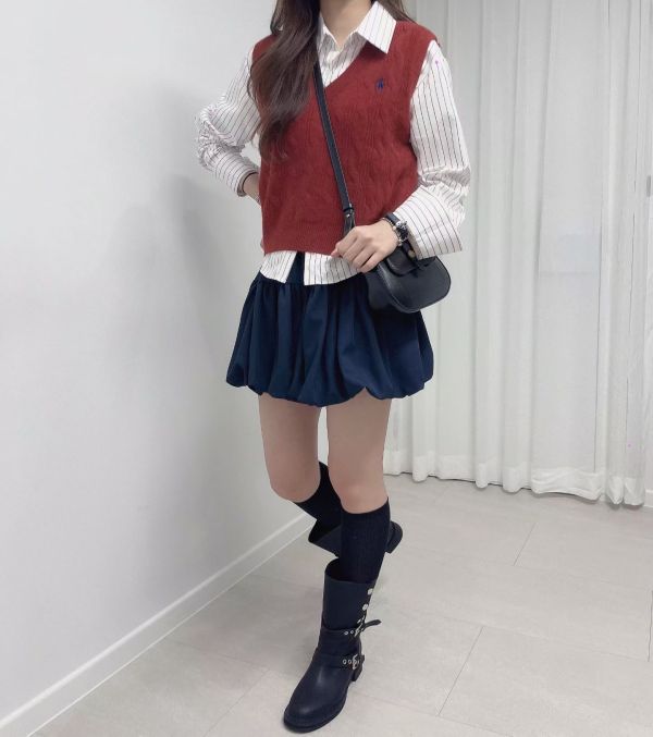 小馬背心加直條紋襯衫 韓國 正韓 東大門 空運