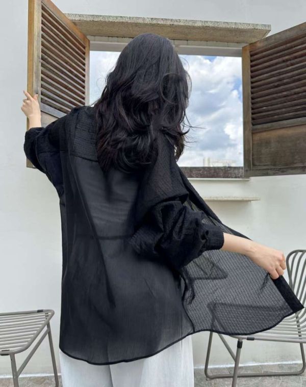 壓紋紗質長版襯衫 韓國 正韓 東大門 空運