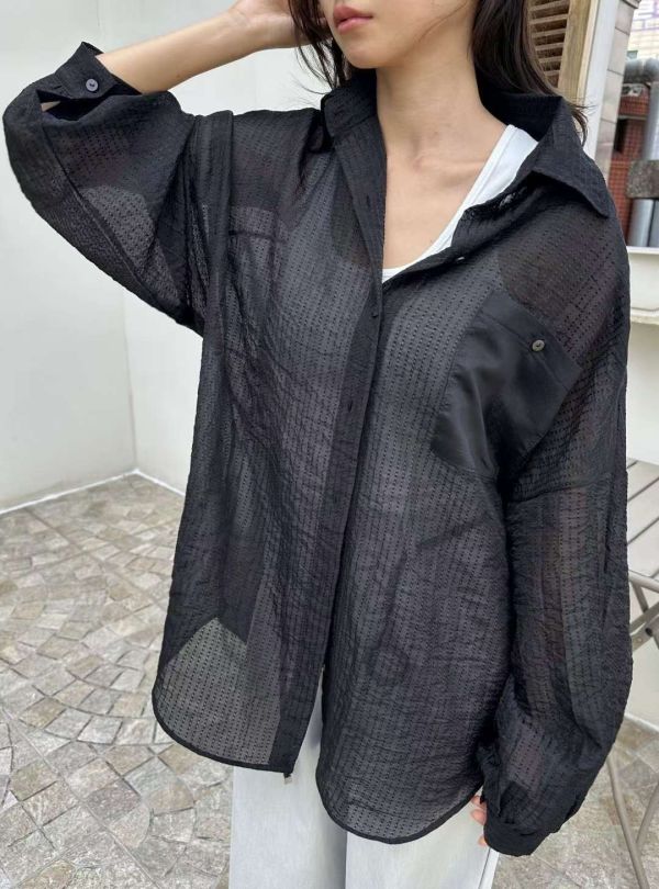 壓紋紗質長版襯衫 韓國 正韓 東大門 空運