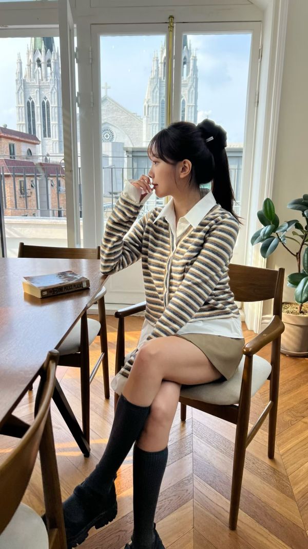 假兩件條紋襯衫 韓國 正韓 東大門 空運