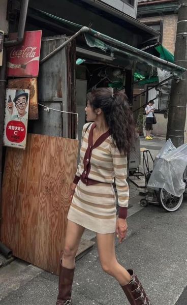 撞色條紋套裝組 韓國 正韓 空運 東大門 薄針織 撞色條紋 套裝