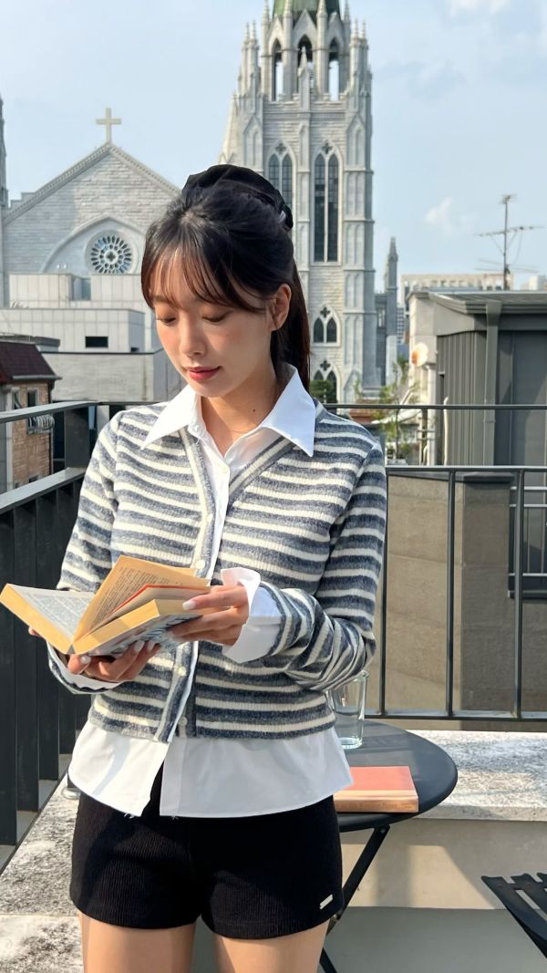 假兩件條紋襯衫 韓國 正韓 東大門 空運