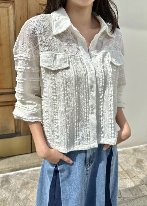 波浪拼接花蕾絲襯衫 韓國 正韓 東大門 空運