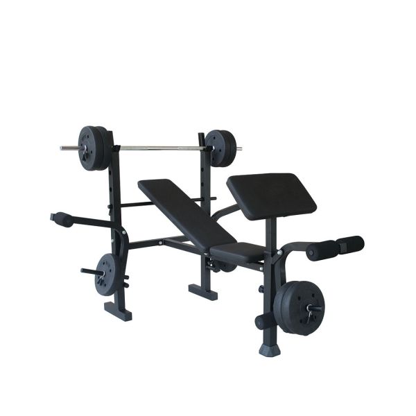 SA-002BLU Weight Bench with Sold Bar and 80lb PVC Plates SA-002BLU Weight Bench with Sold Bar and 80lb PVC Plates