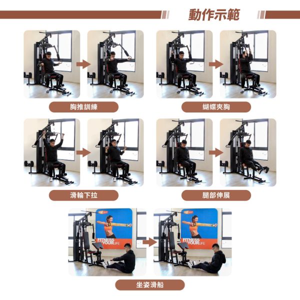 SA-1002 综合重量训练器 綜合重量訓練器,居家健身,Home Gym,重量訓練,健身器材,重訓器材,胸推,蝴蝶夾胸,下拉,滑船,彎舉,ABsport