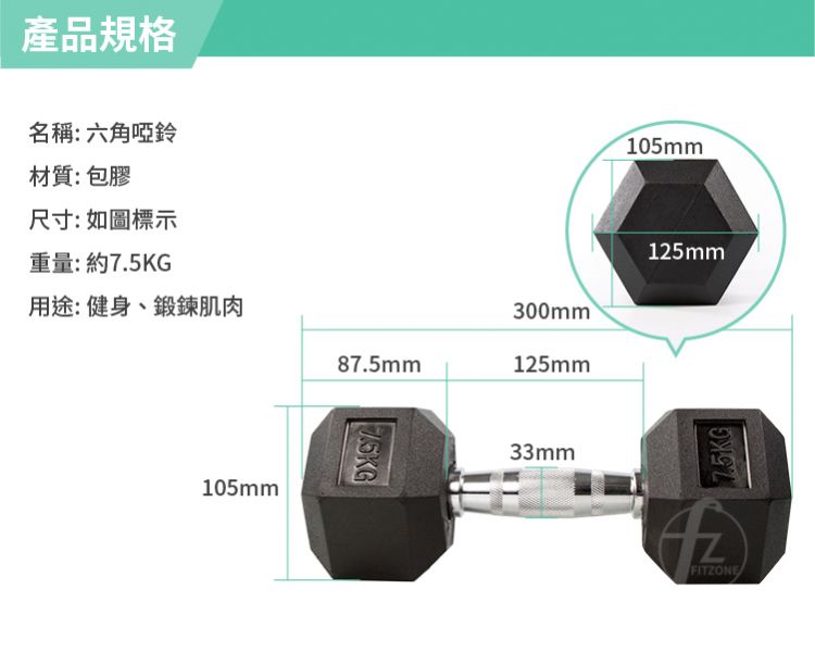 DB-07-7.5KG Rubber Dumbbell 7.5KG 