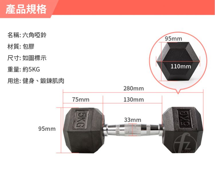 DB-07-5KG Rubber Dumbbell 5KG 