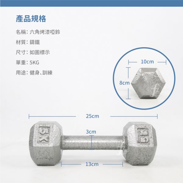 DB-04H-5KG Hex Dumbbells 5KG 