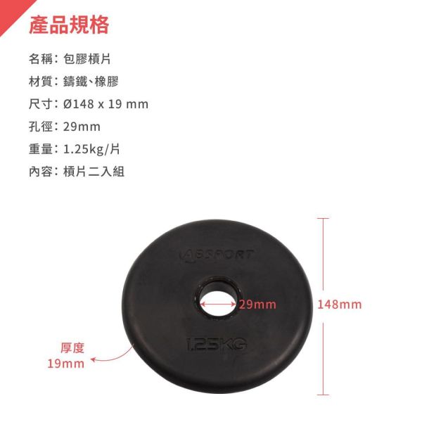 A1-18R-1.25KG 包膠槓片1.25KG/二入 