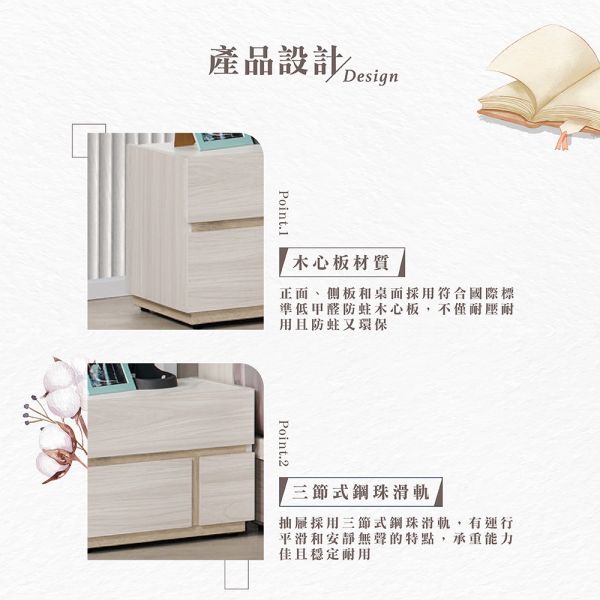 麥斯1.6尺床頭櫃 Hampton,漢汀堡,床頭櫃,櫥櫃,櫃子,櫃類,木心板,三節式鋼珠滑軌,美背處理
