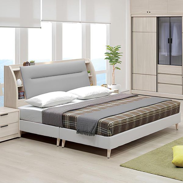 諾頓5尺床組 Hampton,漢汀堡,雙人床,床,床組,臥室,木心板,5尺床組,貓抓皮靠枕,美背處理