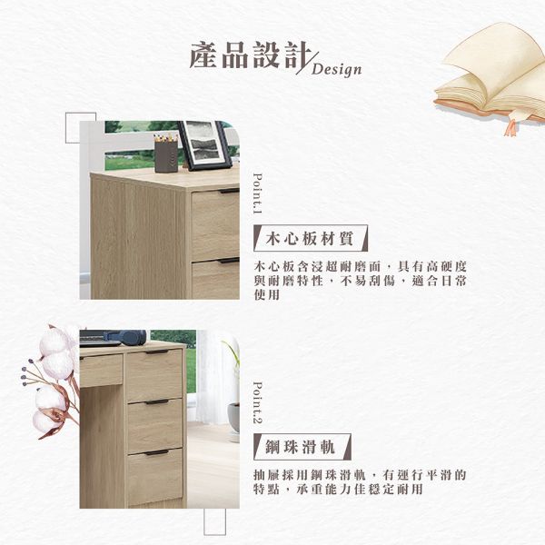 凱文4尺書桌 Hampton,漢汀堡,4尺書桌,書桌,桌子,書房,木心板材質,鋼珠滑軌,美背處理