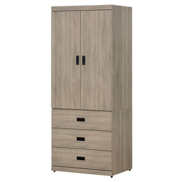 麥納灰梧桐3X7尺衣櫥 Hampton,漢汀堡,衣櫥,櫥櫃,櫃子,衣櫃,木心板材質,美背處理,3X7尺衣櫥,鋼珠滑軌