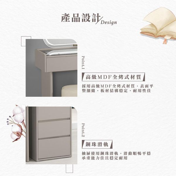 艾琳3.7尺化妝台-含椅 Hampton,漢汀堡,化妝桌,化妝台,化妝椅,化妝桌椅,化妝鏡台,鏡台,鏡台含椅,3.7尺化妝台,鋼珠滑軌,採用PU耐磨耐水塗裝