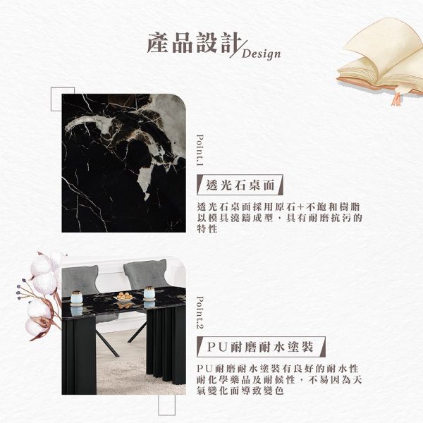 古克5.3尺餐桌 Hampton,漢汀堡,透光石桌面,Q235碳鋼烤漆處理,PU耐磨耐水塗裝,桌子,餐桌,餐廳,5.3尺餐桌