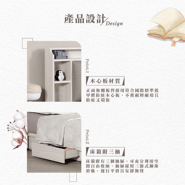 里克5尺雙人床 Hampton,漢汀堡,雙人床,床,床組,臥室,木心板,5尺雙人床,三節式鋼珠滑軌,背板採用美背處理,附插座
