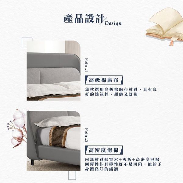 凱德雙人床-5尺/6尺 Hampton,漢汀堡,雙人床,床,床組,高級棉麻布靠枕,高密度泡棉,家具,6尺雙人床,5尺雙人床,臥室,五金腳座,溫馨舒適