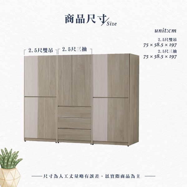 伊恩衣櫥 Hampton,漢汀堡,衣櫃,多功能櫃,2.5尺三抽,2.5尺雙吊,櫃子