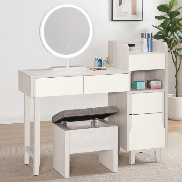 斯亞2.7尺伸縮化妝台-含椅 Hampton,漢汀堡,化妝桌,化妝台,化妝椅,化妝桌椅,化妝鏡台,鏡台,鏡台含椅,2.7尺伸縮化妝台,國際標準低甲醛防蛀木心板,三節式滑軌,美背式處理