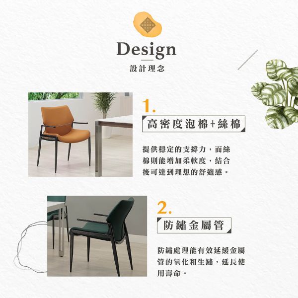 康丁扶手餐椅-2入組-多色可選 Hampton,漢汀堡,透氣皮革,高密度泡棉+絲棉,防鏽處理,餐椅,椅,扶手椅
