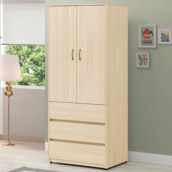 芙琳白橡色2.6尺衣櫥 Hampton,漢汀堡,衣櫥,櫥櫃,櫃子,衣櫃,木心板材質,美背處理,2.6尺衣櫥,鋼珠滑軌